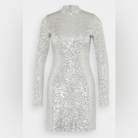 Abercrombie & Fitch Silver Sequin Long Sleeve Dress • MP • NWT - Picture 6 of 13
